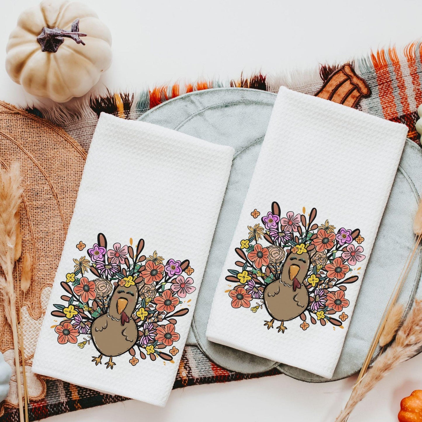 CapableByDesign colorful floral turkey towel set of 2