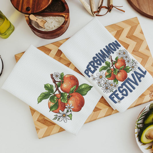 CapableByDesign persimmon festival fruit kitchen towels