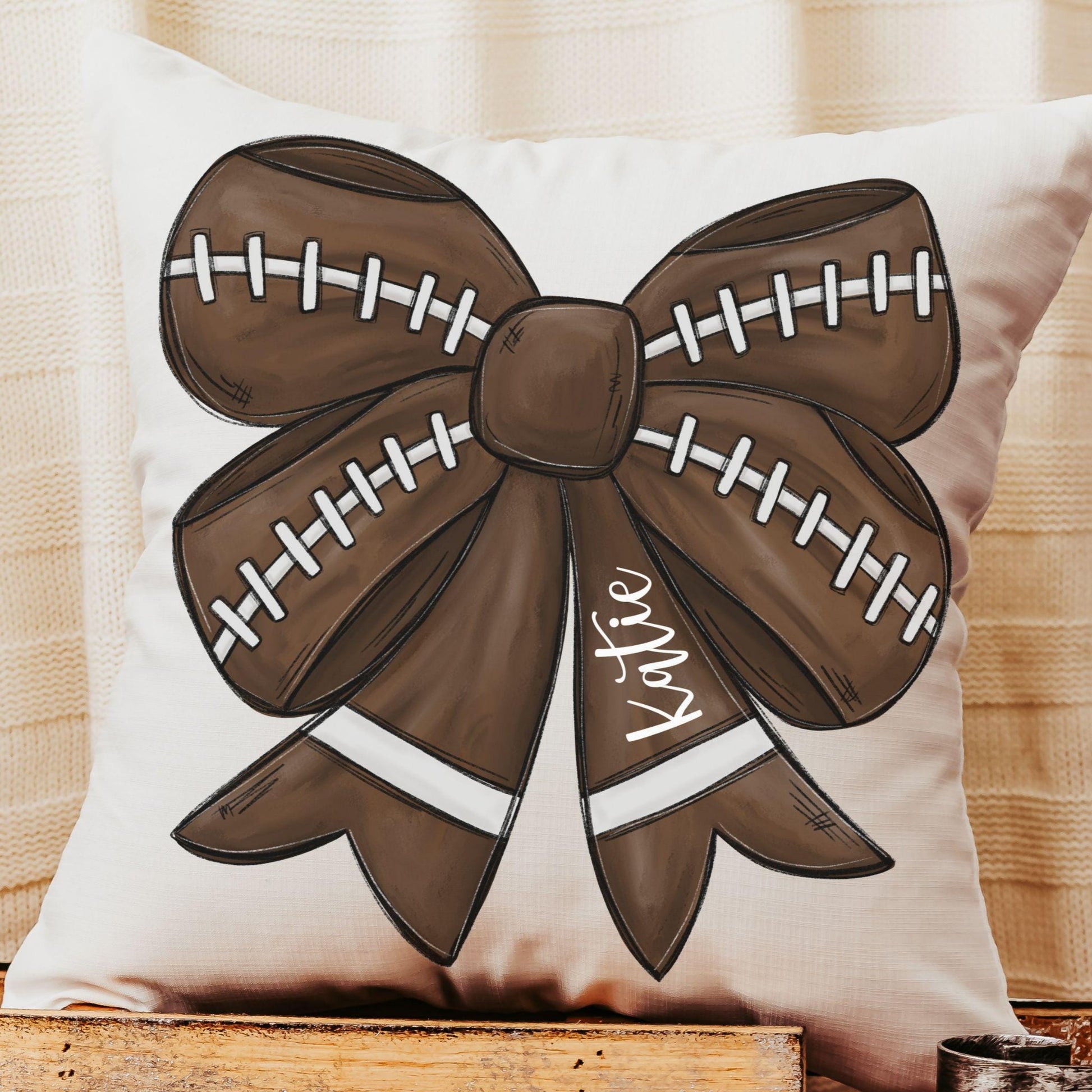 CapableByDesign personalized coquette football bow throw pillow