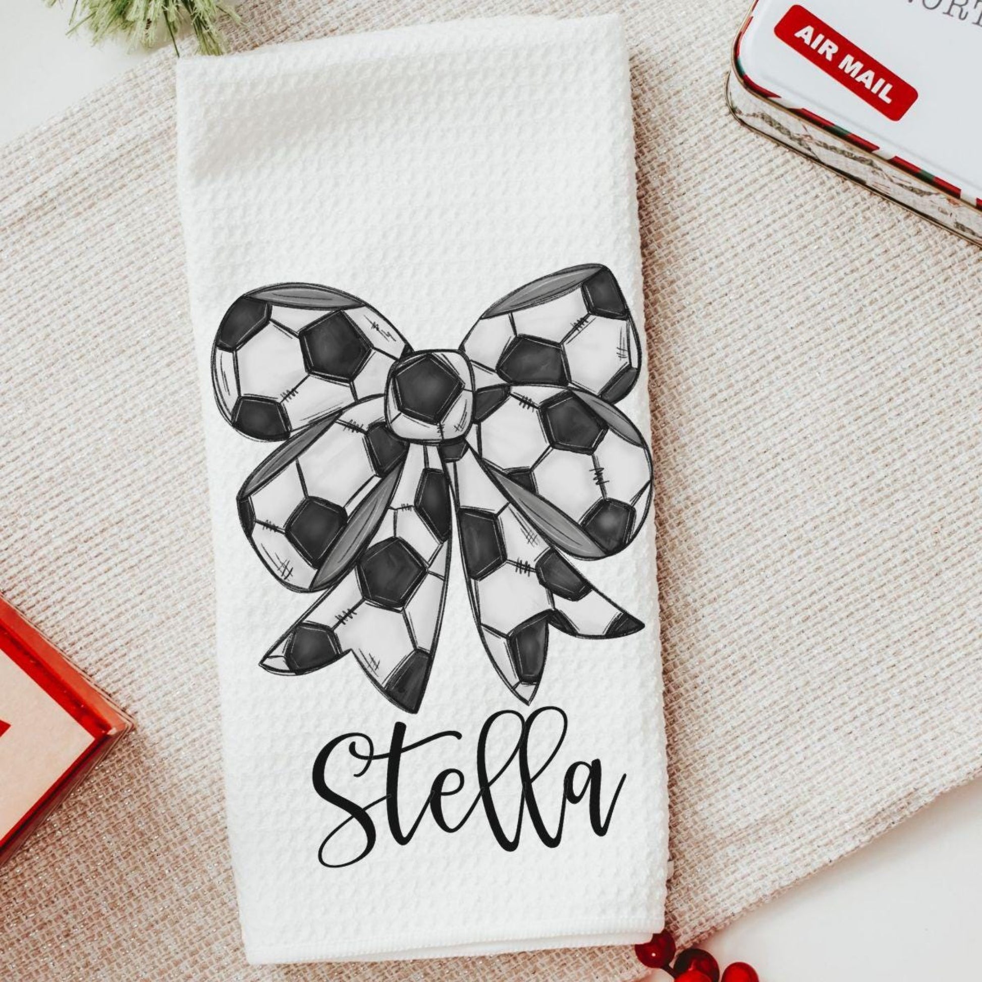 CapableByDesign personalized coquette soccer bow towel