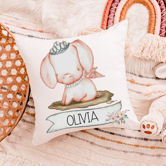 CapableByDesign personalized cute pig with crown throw pillows