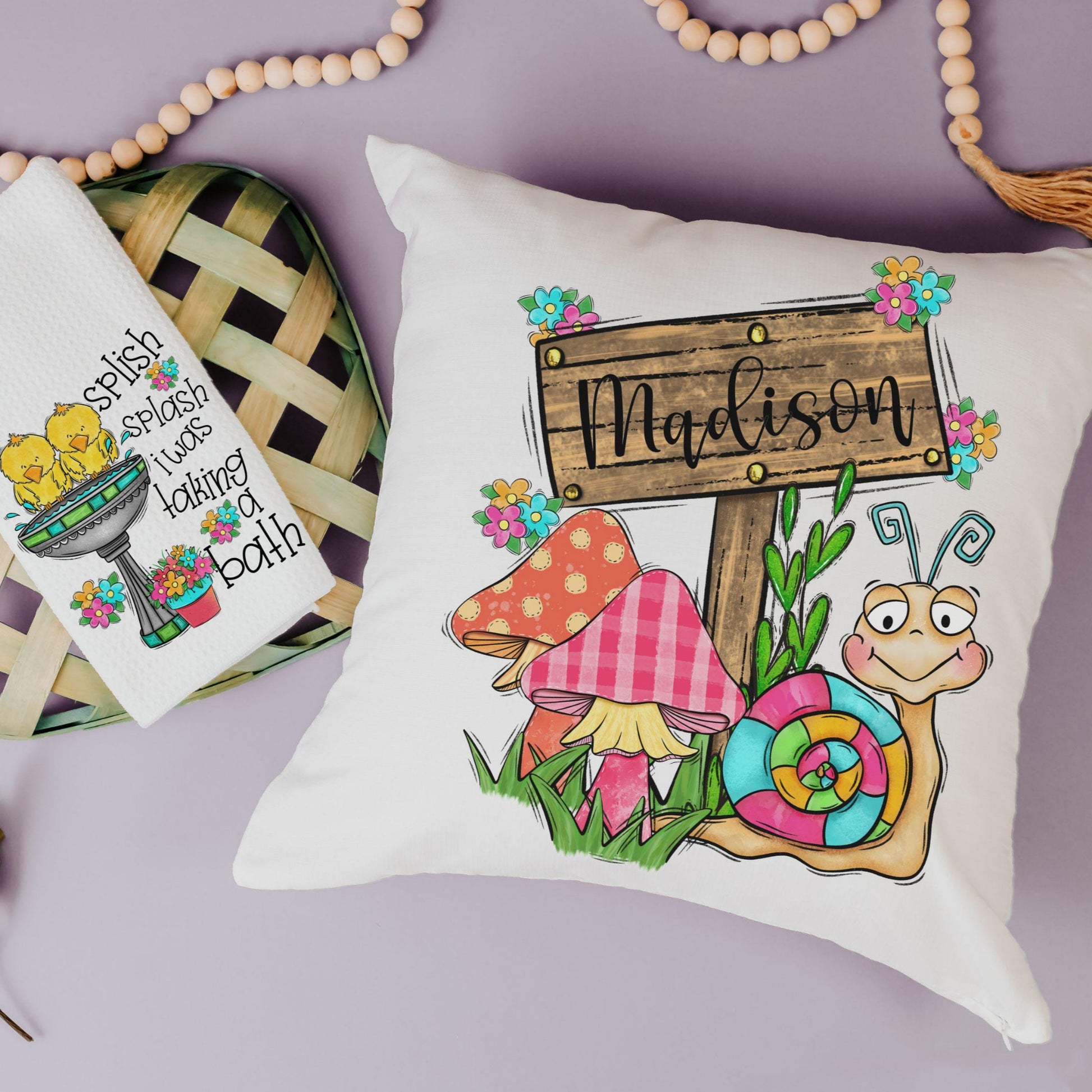 CapableByDesign personalized mushroom pillow and splish splash I was taking a bath towel