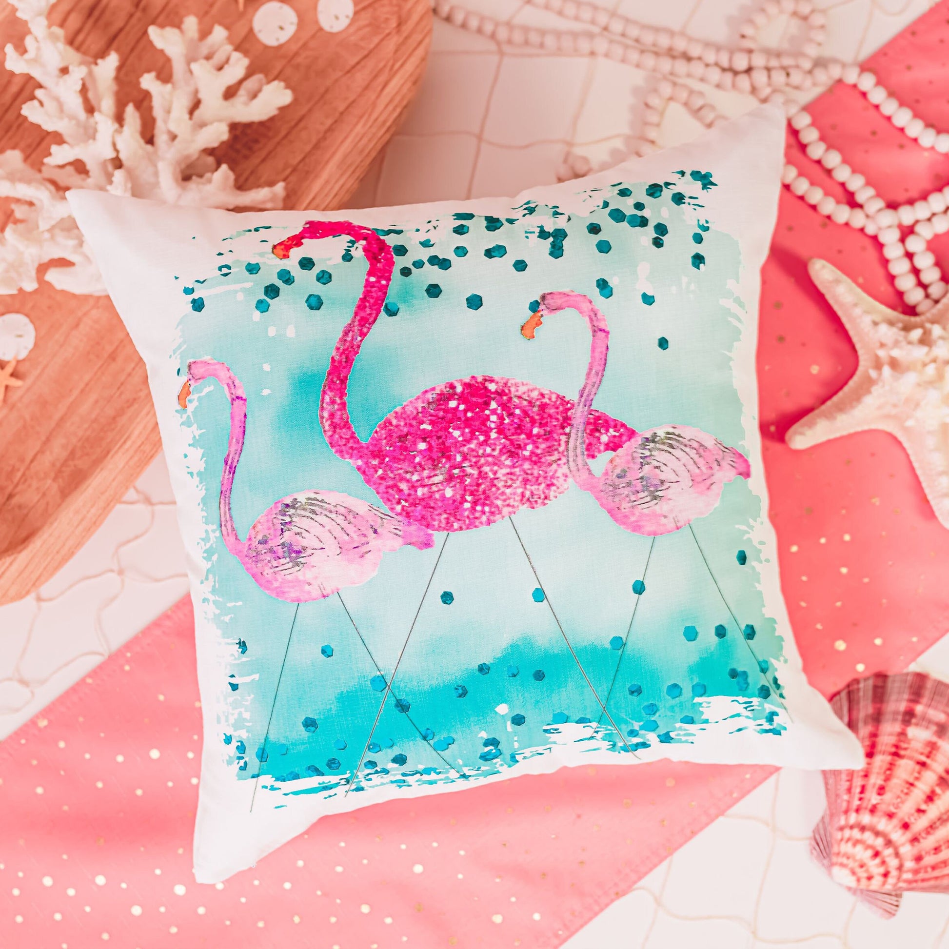 Coastal Flamingo Throw Pillow