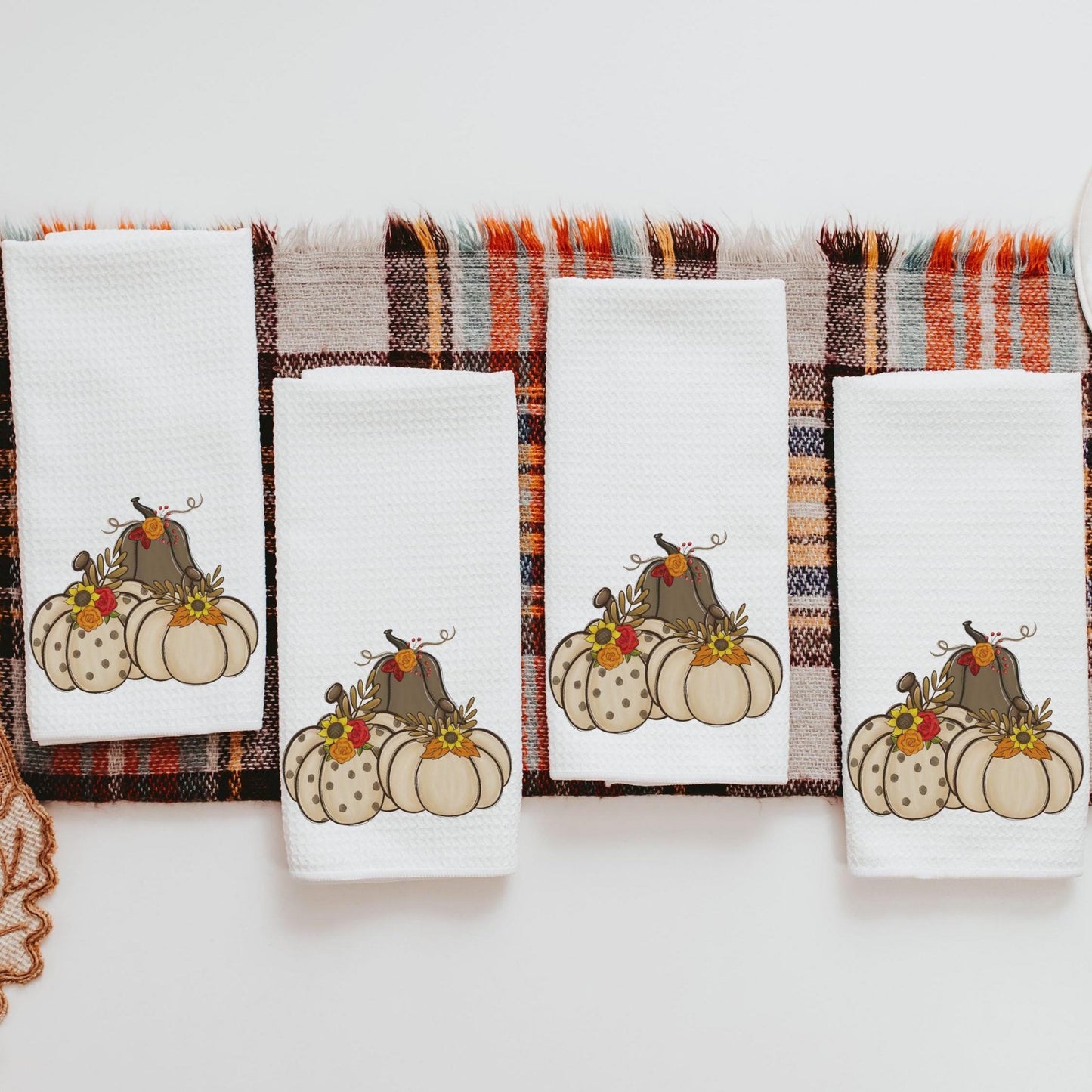 CapableByDesign Cream and Brown Pumpkin Kitchen Towels set of 4