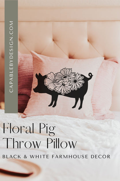 Floral Pig Throw Pillow