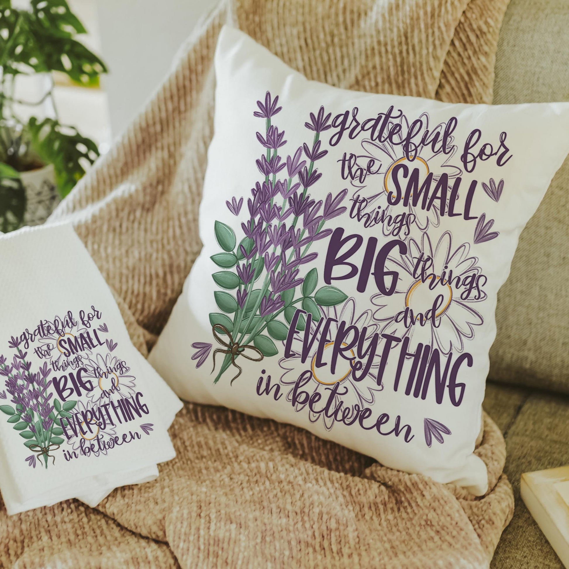 Grateful for the small things towel and pillow set