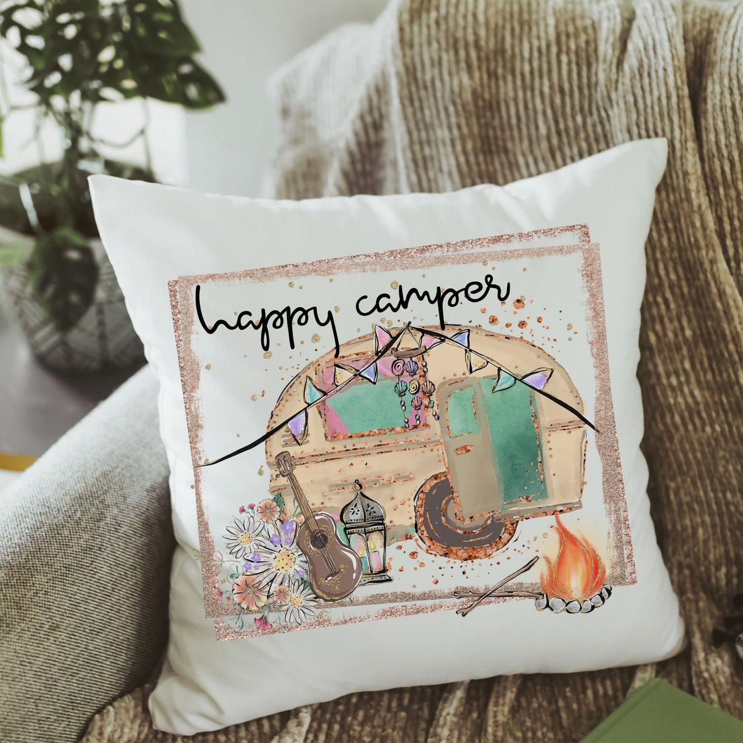 Happy Camper Throw Pillow