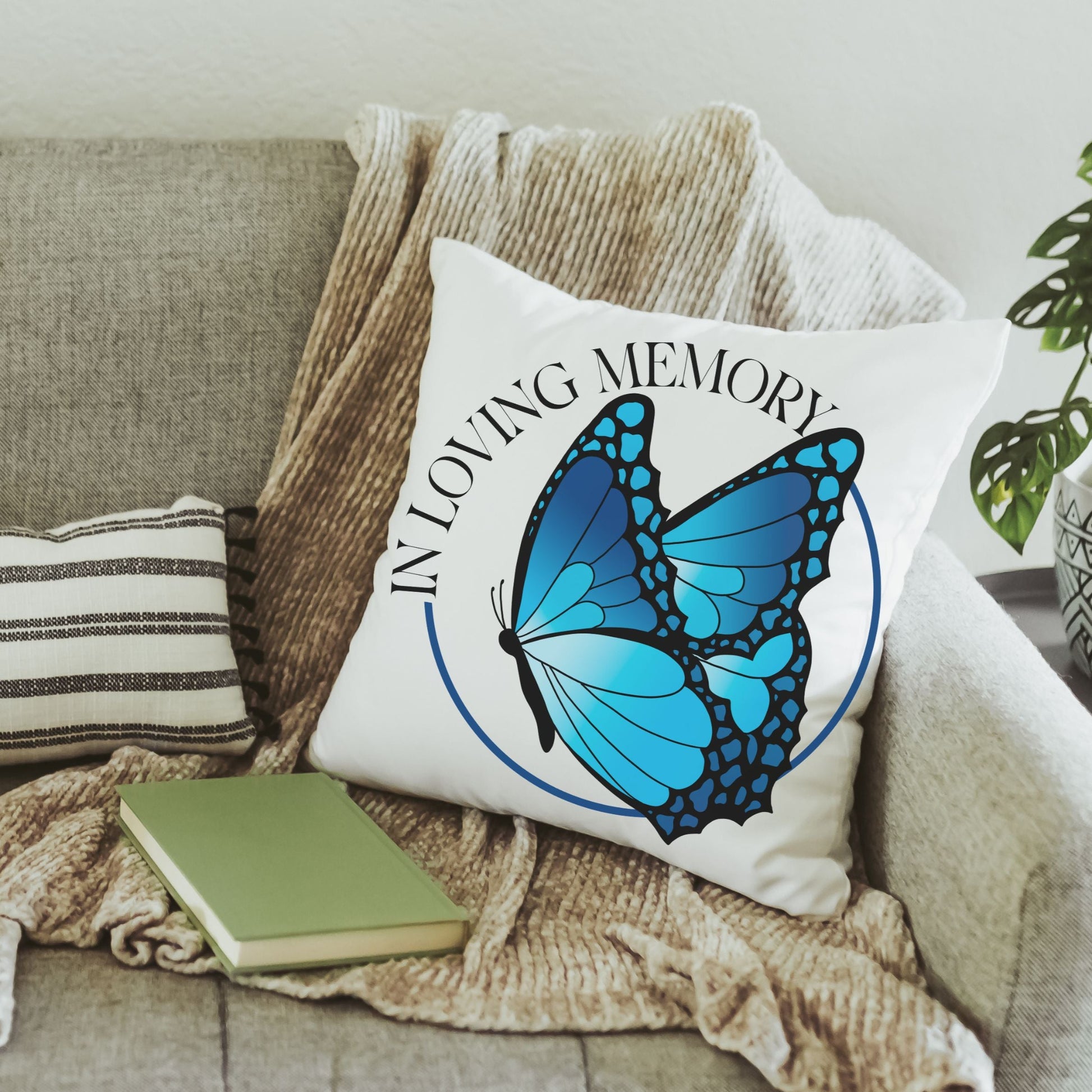 In Loving Memory Blue Butterfly Pillow