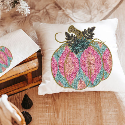 Colorful pumpkin pillow and towel set