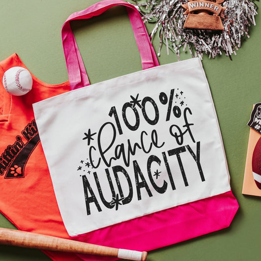 100 percent chance of audacity tote bags for books, reusable shopping bag, funny tote bag for women, sarcastic gifts for her, work gifts