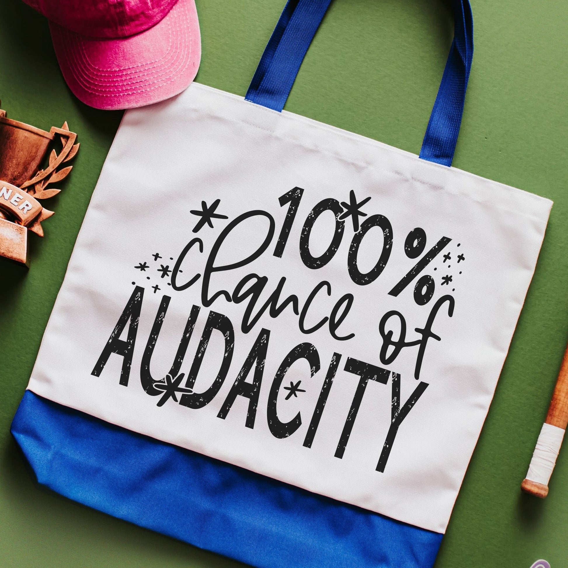 100 percent chance of audacity tote bags for books, reusable shopping bag, funny tote bag for women, sarcastic gifts for her, work gifts