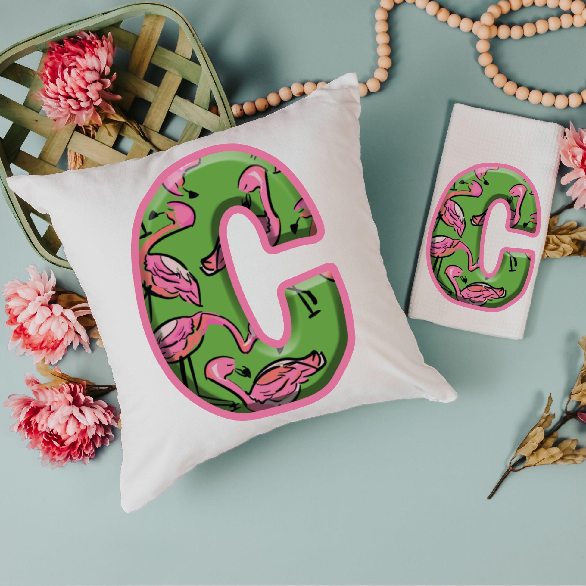 custom initial flamingo gift set