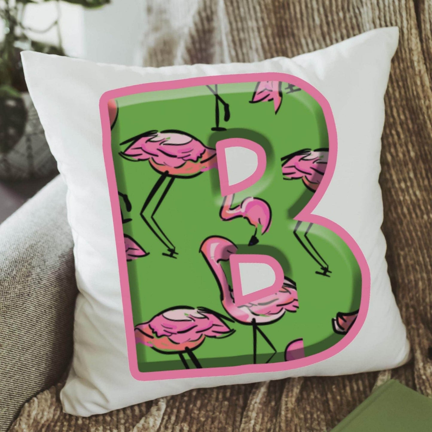 custom initial flamingo throw pillow