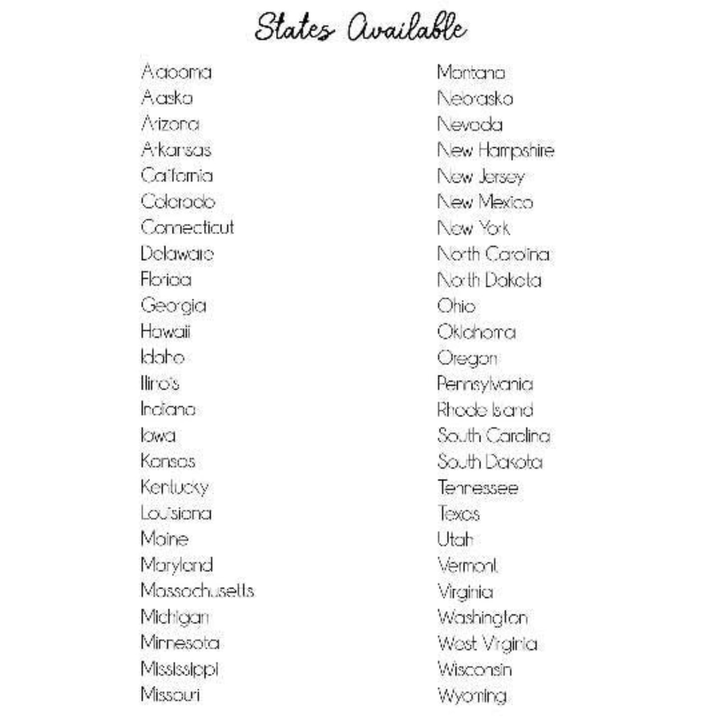 custom watercolor state coquette bow list of available states