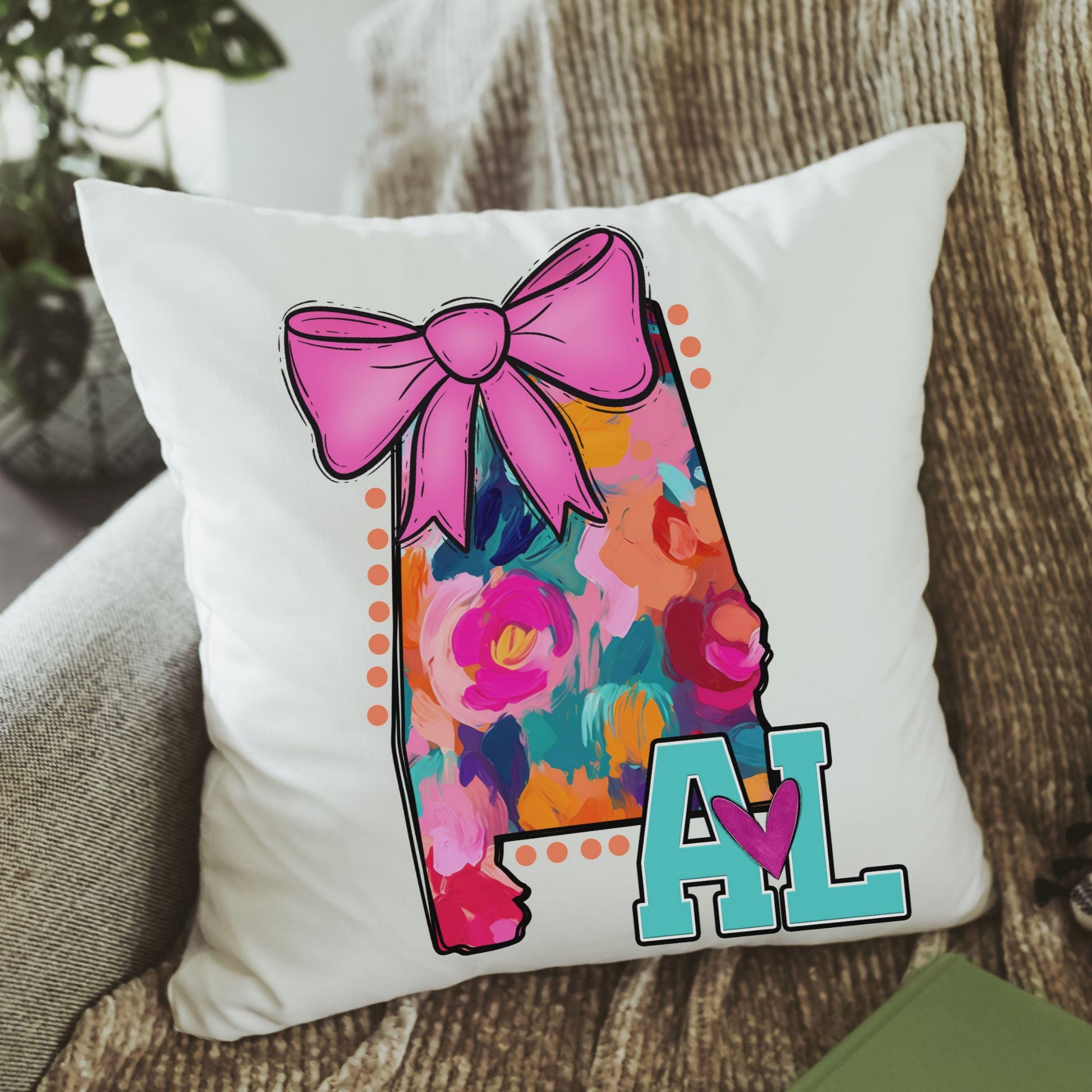 custom watercolor state coquette bow throw pillows 