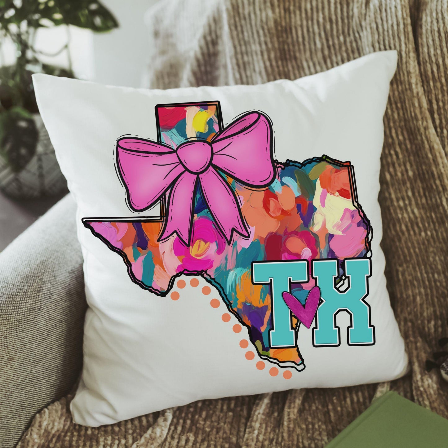 custom watercolor state coquette bow throw pillows - Texas