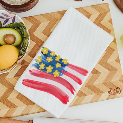 Floral American Flag Kitchen Towel