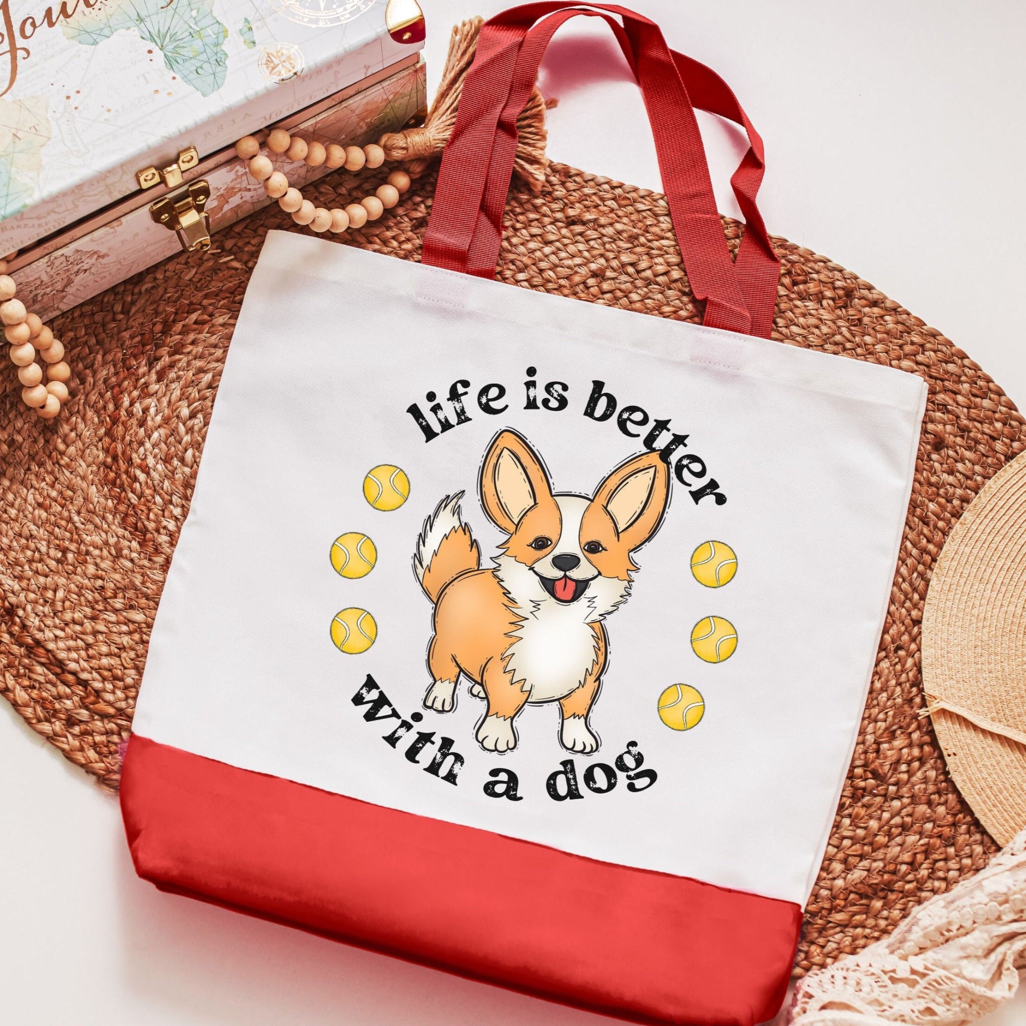 Corgi Life is Better with a Dog Tote Bag Pink