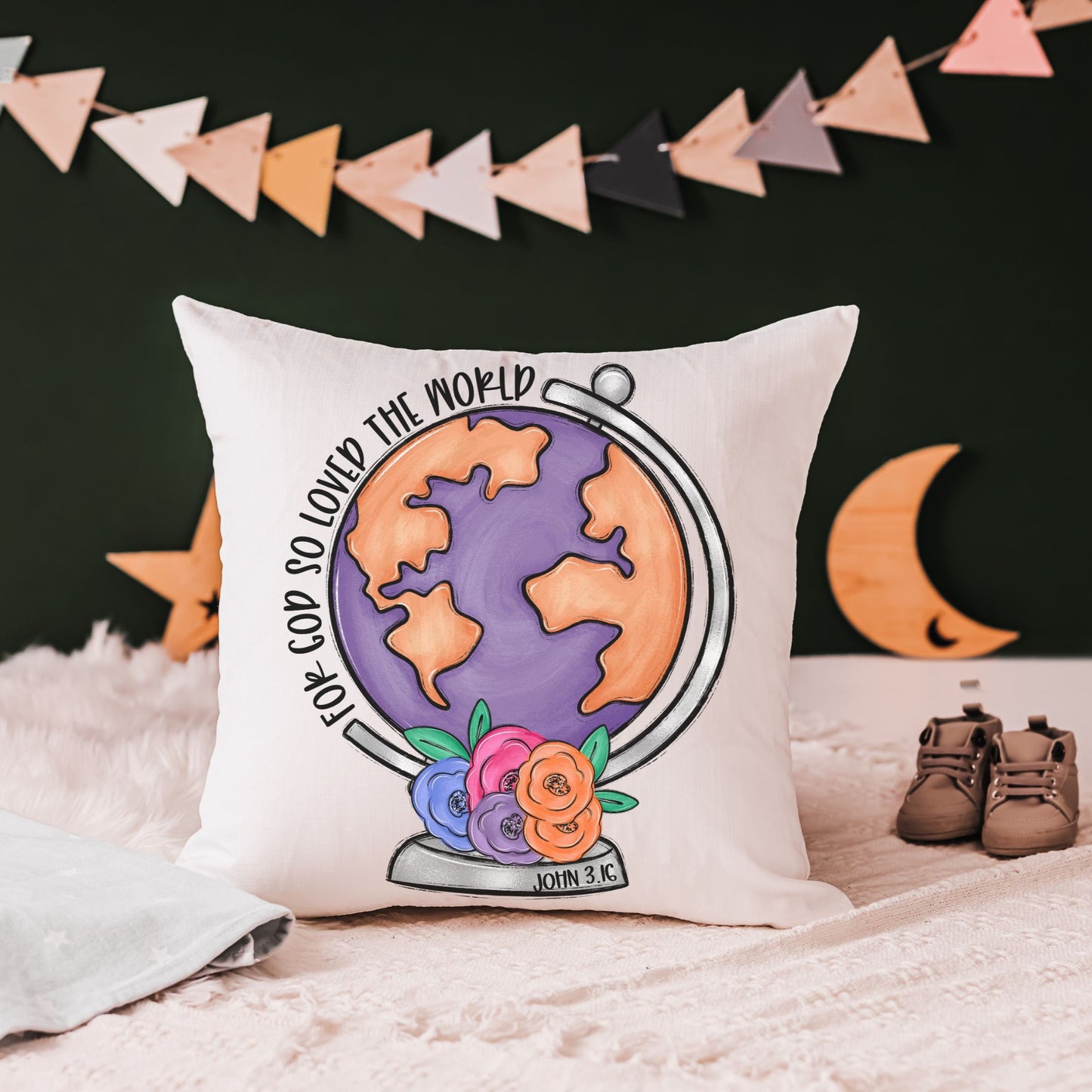 Floral Globe John 3:16 Pillow