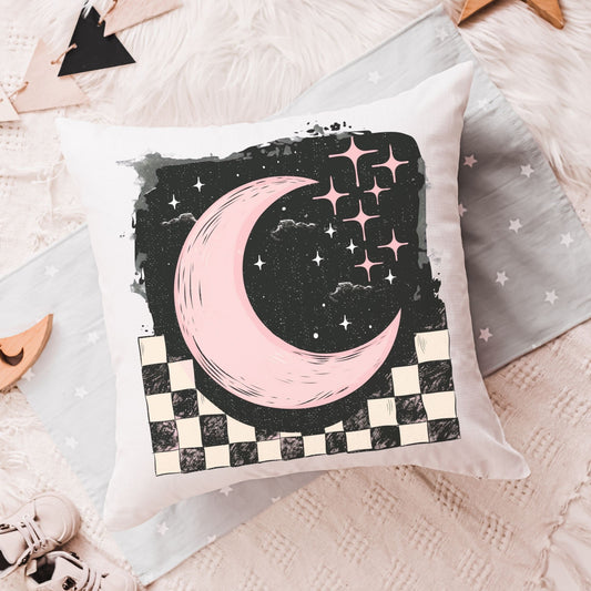 blush pink crescent moon throw pillow