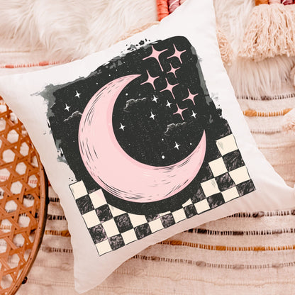 blush pink crescent moon throw pillow