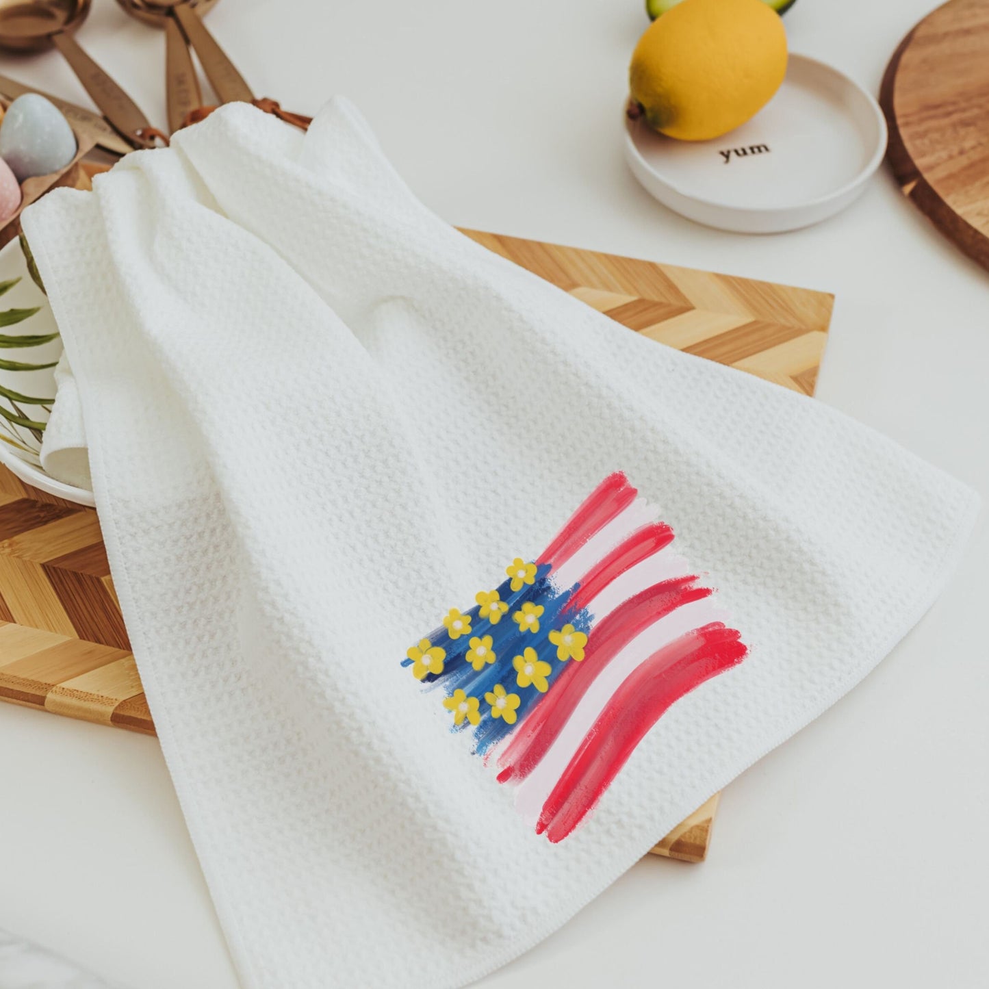 floral American flag kitchen towel