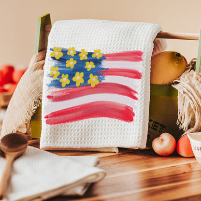 floral American flag kitchen towel