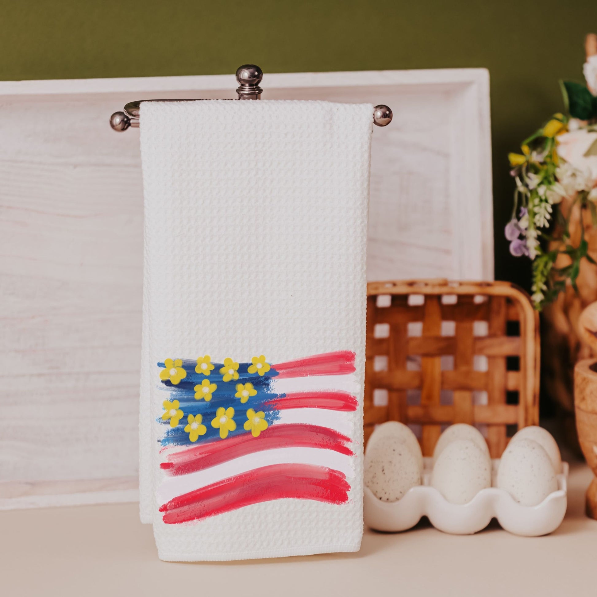 floral American flag kitchen towel