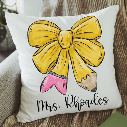 personalized teacher coquette pencil bow throw pillow