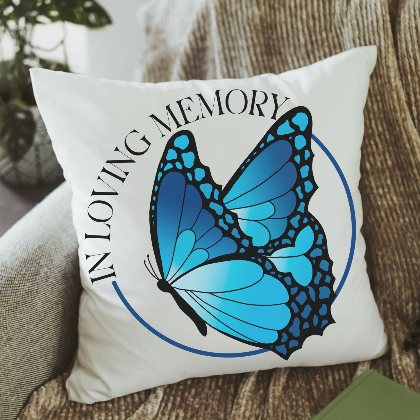 In Loving Memory Blue Butterfly Pillow