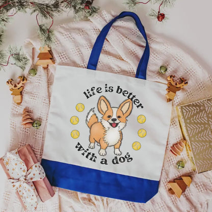 Corgi 'Life is Better with a Dog' Tote Bag Video