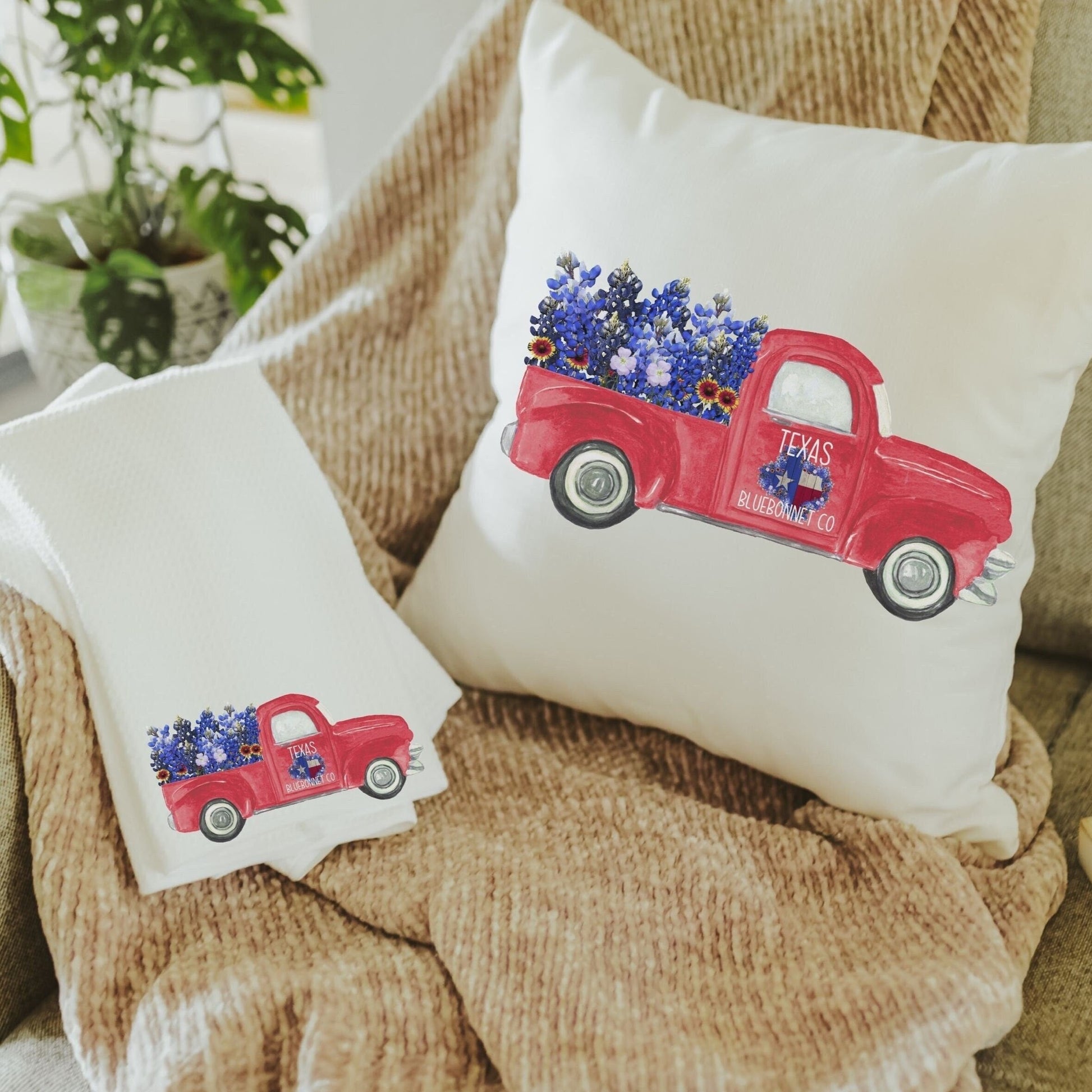 Bluebonnet Truck Pillow and Towel Set