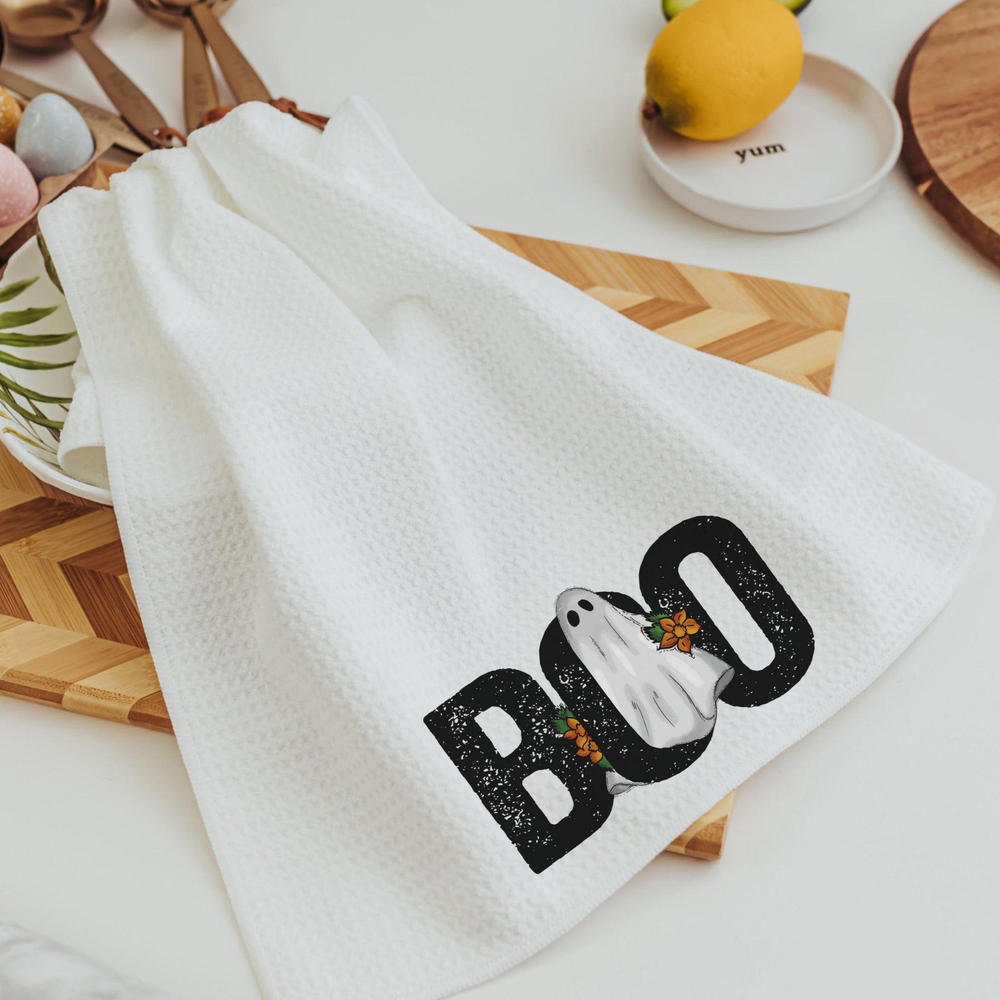 Boo Halloween kitchen towels