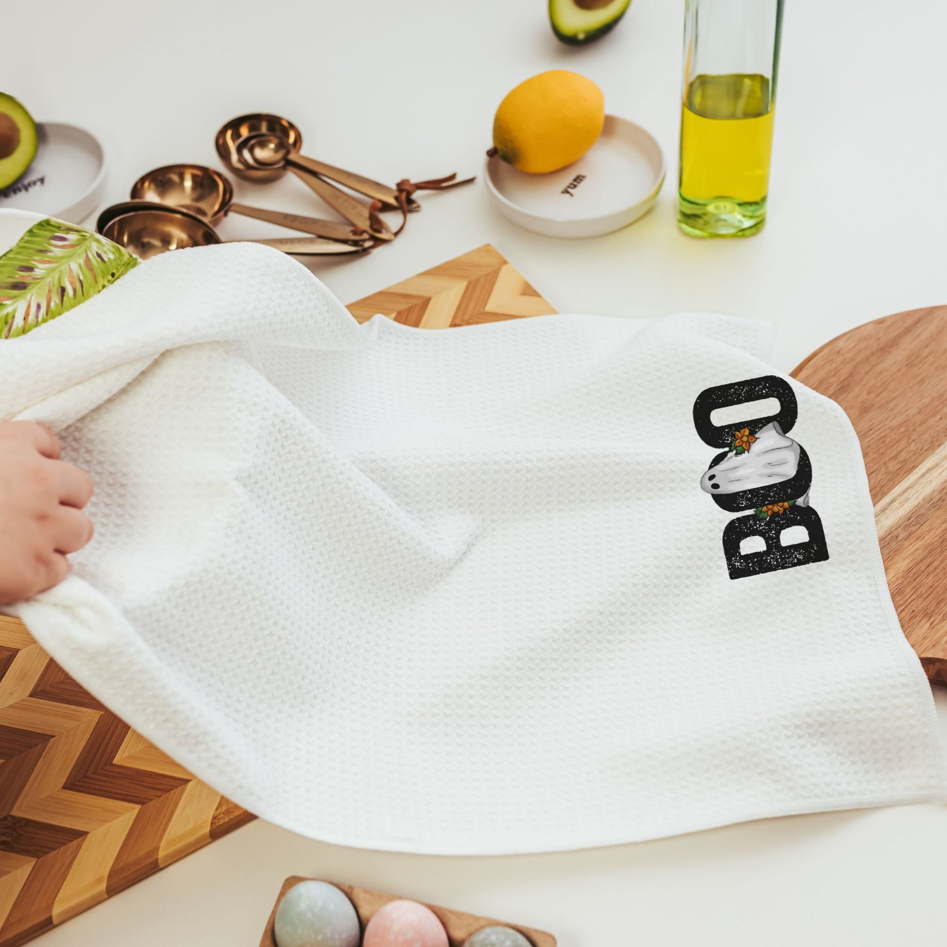 Boo Halloween kitchen towels