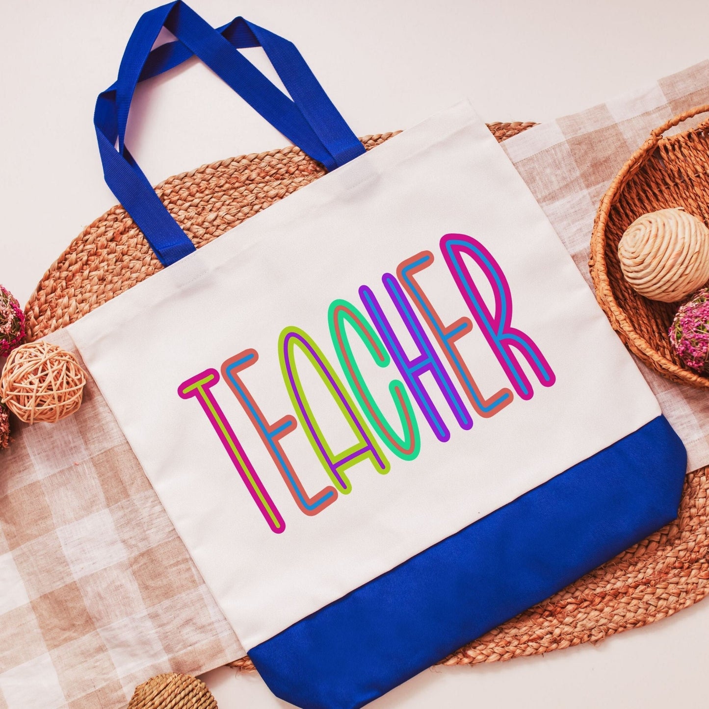 Cute teacher tote bag - blue