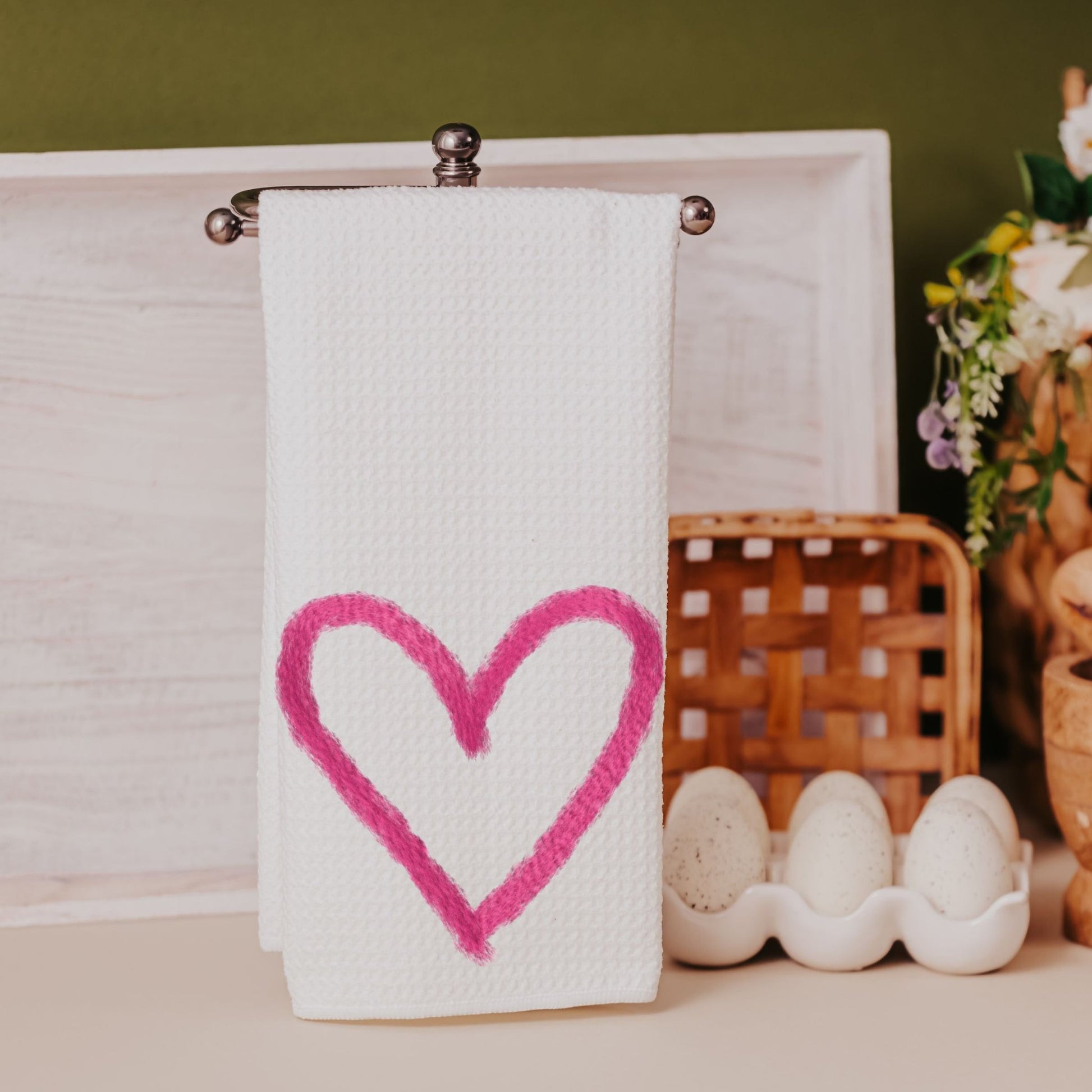 Faux yarn heart kitchen towel - 1