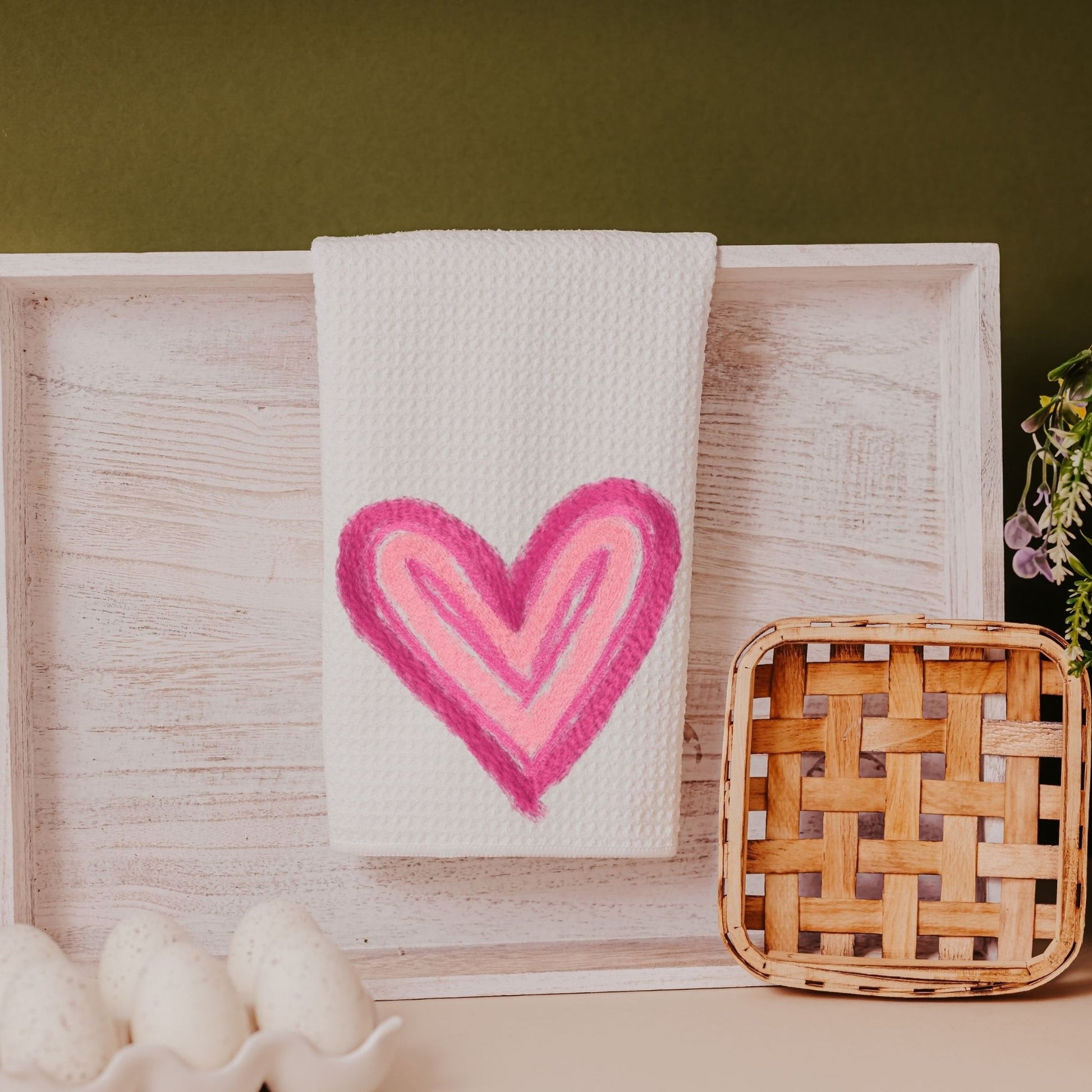 Faux yarn heart kitchen towel - 2