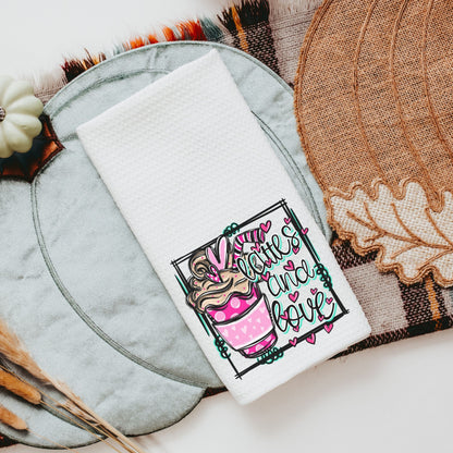 Lattes and Love Valentine kitchen towels