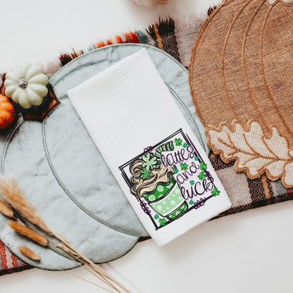 Lattes and Luck St Patricks Day kitchen towels