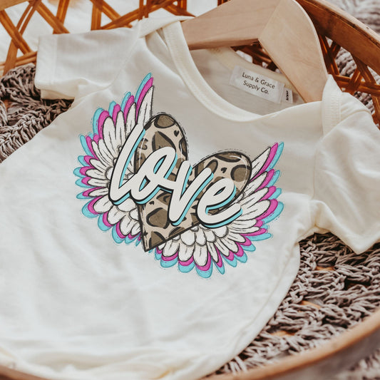 Leopard winged heart baby valentine outfit