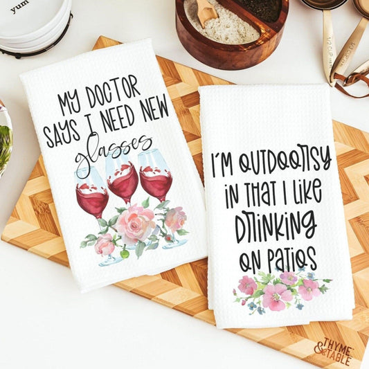 Outdoorsy Wine & Glasses Kitchen Towel Set