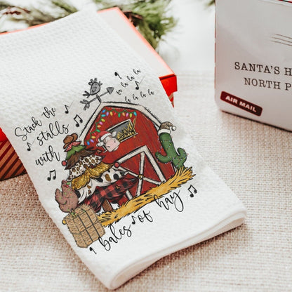 "Stack the Stalls" Farm Christmas Towels