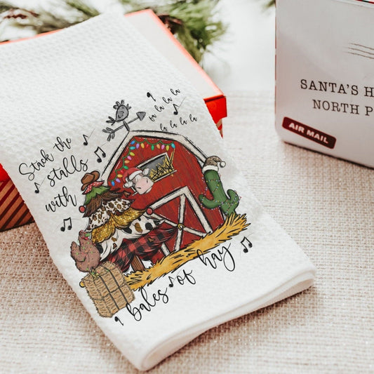 "Stack the Stalls" Farm Christmas Towels