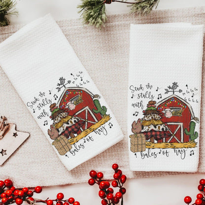 "Stack the Stalls" Farm Christmas Towels set of 2