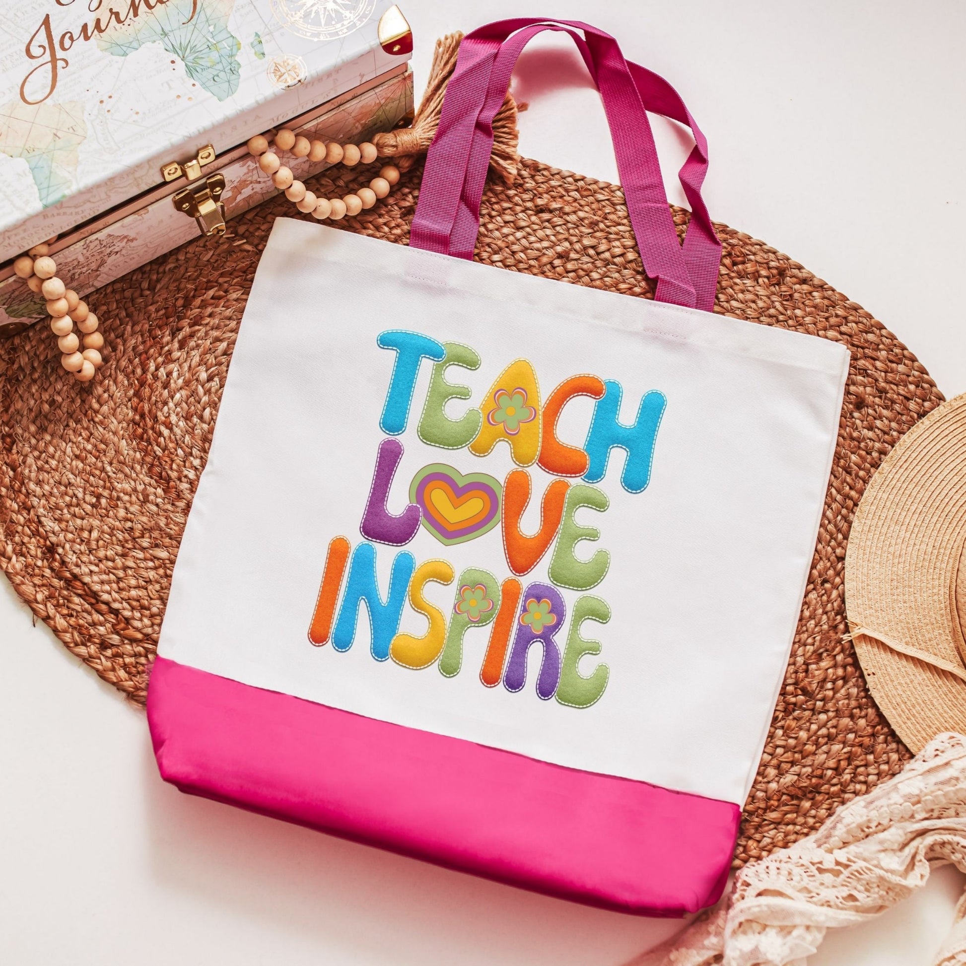 Teach love inspire tote  - pink