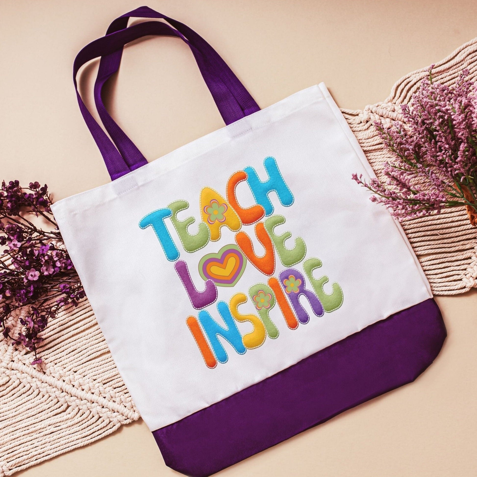 Teach love inspire tote bag - purple