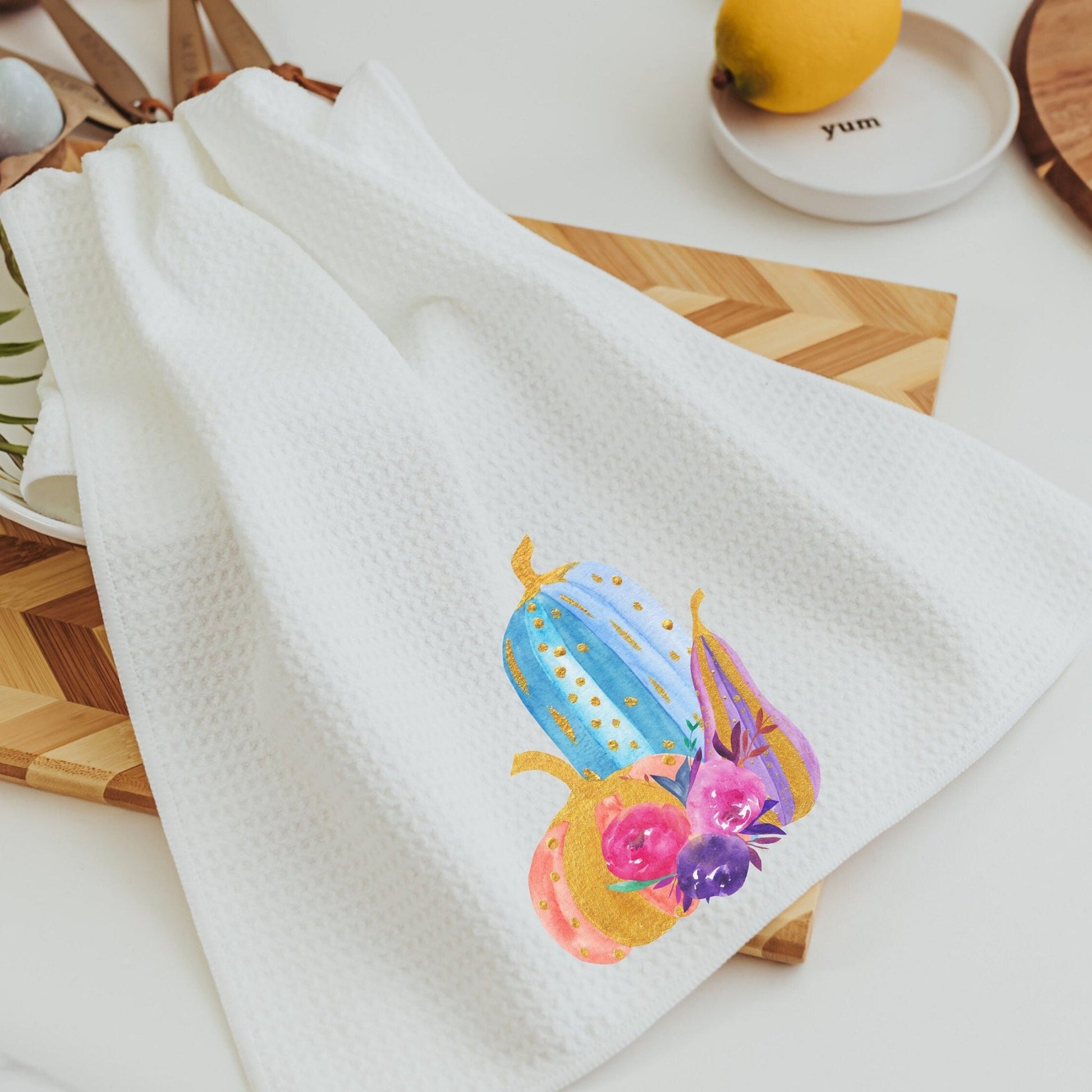 Watercolor Pumpkins Towel In Use