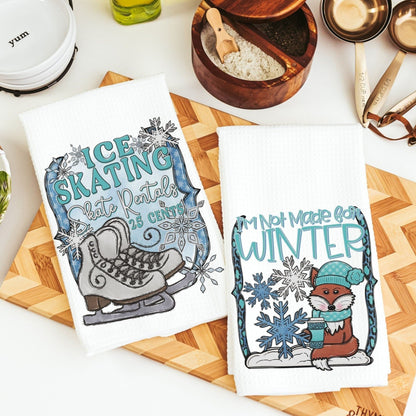 winter woodland hand towels blue Christmas kitchen towels for mom, stocking stuffers for adults, cute Christmas gifts for sister, winter fox