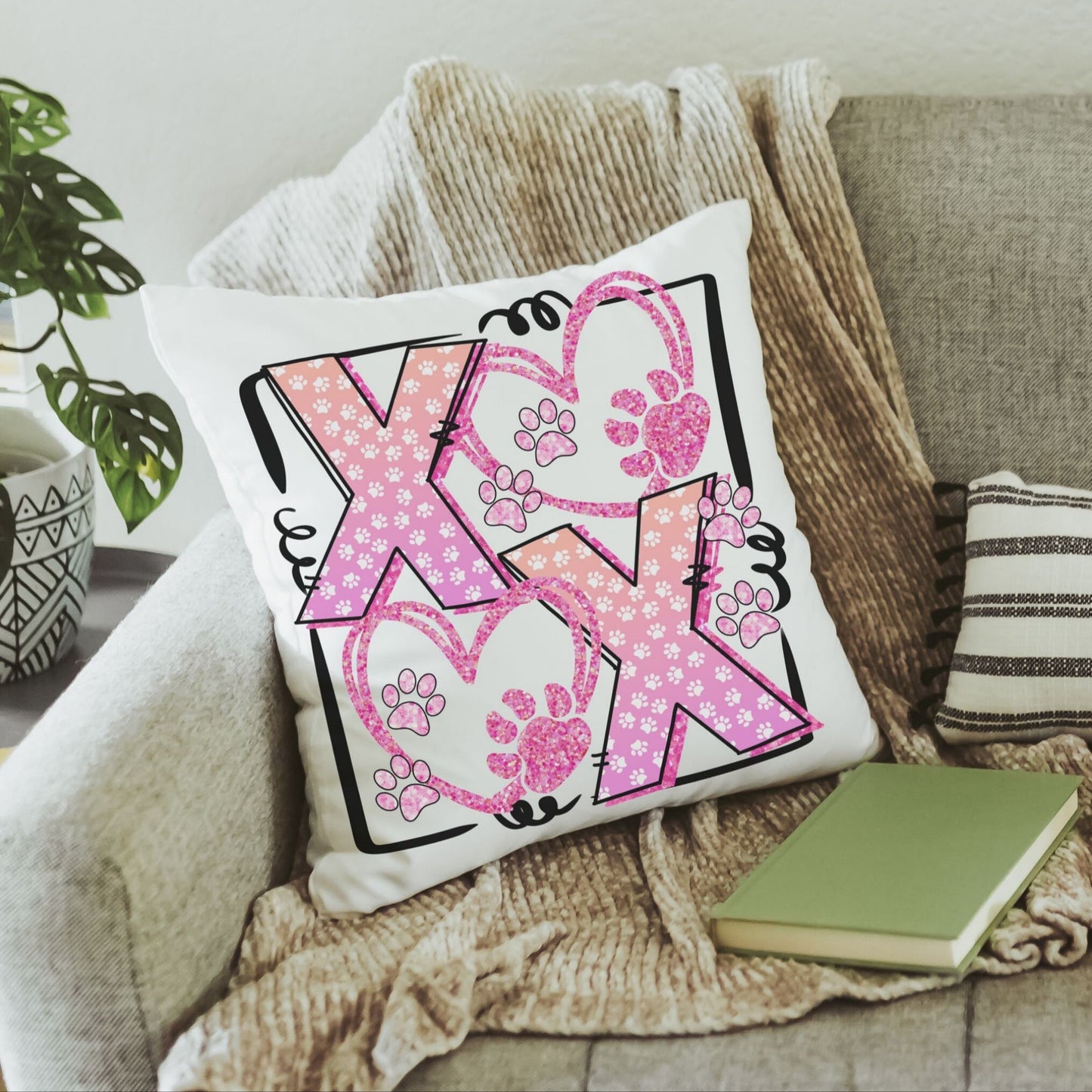 XOXO pet paw throw pillow