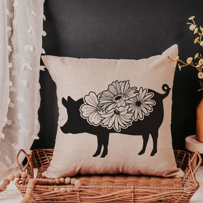floral pig throw pillow - beige